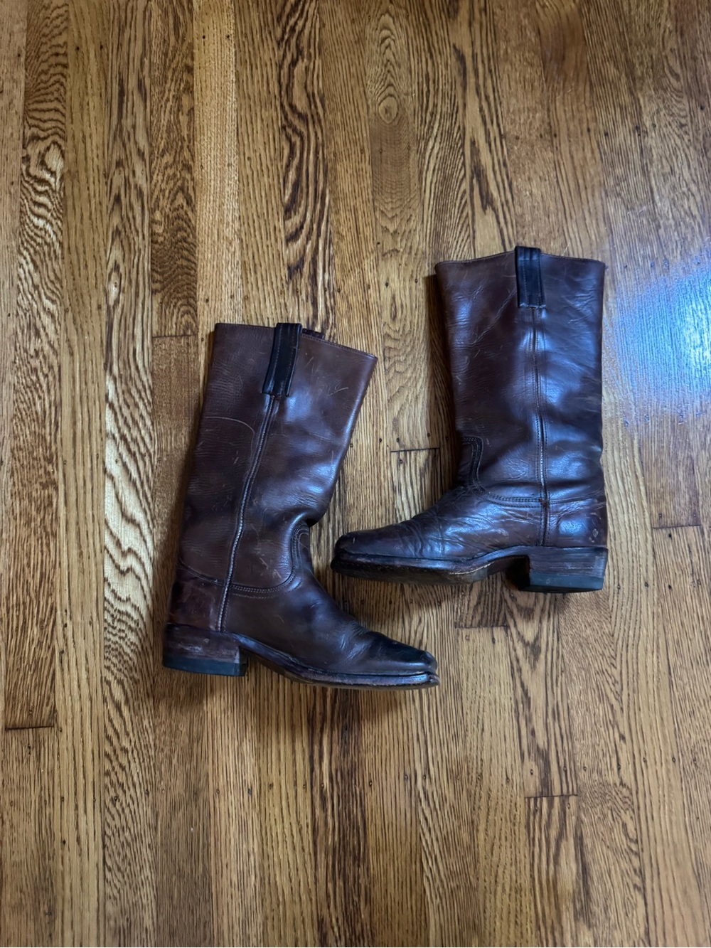 Vintage 1970s Frye Campus Boots Brown Leather Made In USA Harness Biker 7D